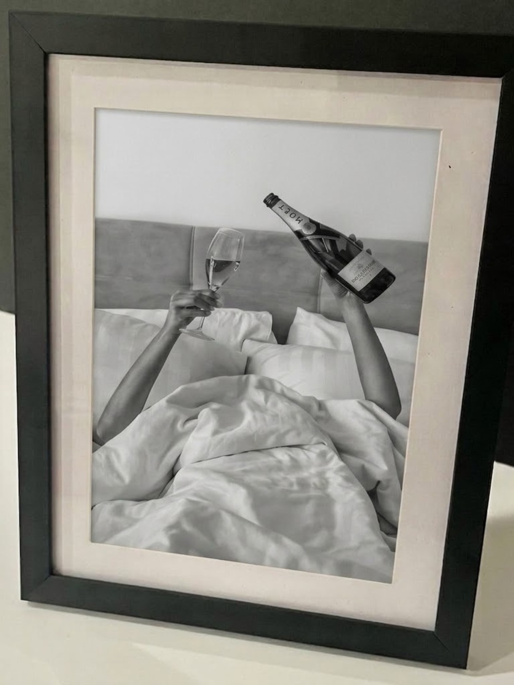 Black & White Champagne Art Print - Modern Home Wall Art MOET